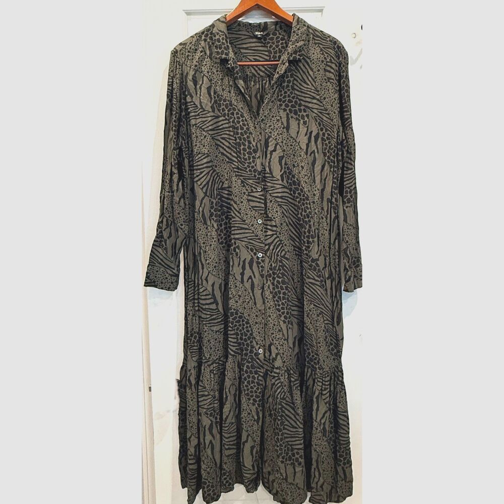 Rails Beatrice Olive Zebra Animal Stripe Dress Safari Chic Tiered Maxi Top XXL